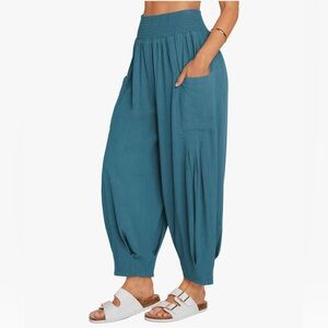 Boho Style Teal Women's Relaxed Fit Pants